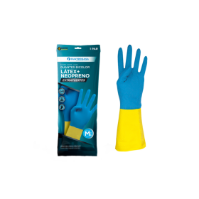 Guantes de Látex y Neopreno Bicolor Extrafuertes Reutilizables Azul/Amarillo  Cuatrogasa (1 par)