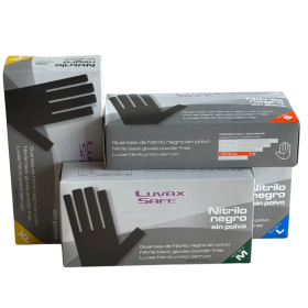 Guantes nitrilo negros Luvax Safe sin polvo - Todas las tallas  S - M - L - XL.