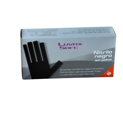 Guantes de nitrilo negros Luvax Safe  talla   S - Estuche 100 unidades - Vista frontal.