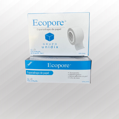 Esparadrapo Papel Blanco Hipoalergénico Ecopore 2.5cm | Caja 12 Uds