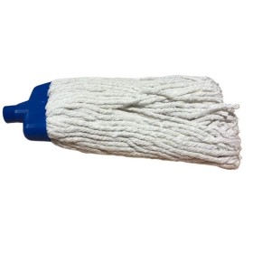Fregona industrial de algodón blanco 400g con taco plano, máxima absorción y resistencia para limpieza profesional.
