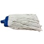 Fregona profesional de algodón blanco con taco plano 400g, ideal para hostelería, hospitales y grandes superficies.