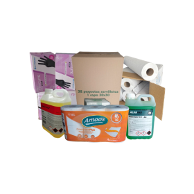 Pack Ahorro Mixto Profesional: papel, guantes, fregasuelos, ambientador.