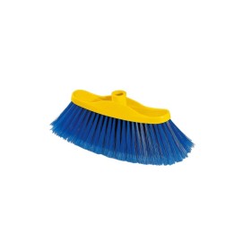 Escoba con cerdas azules y base amarilla para limpieza doméstica y profesional – AlvaMarket.