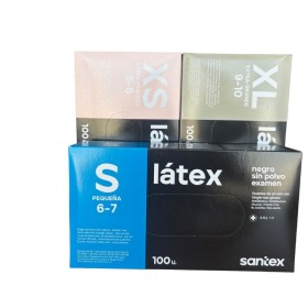 Caja de guantes de látex sin polvo color negro Santex - presentación de cajas por tallas (100 unidades por cajas).