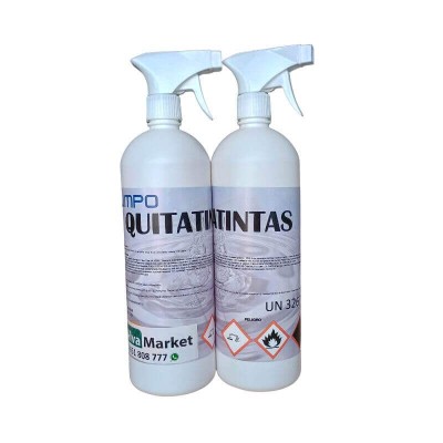 Limpiador de manchas de tinta en formato spray de 1 litro para uso doméstico y profesional.