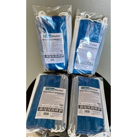 Bolsa de 10 Mascarillas AlvaMarket-Celtiber Quirúrgicas Tipo IIR Azul Marino Adulto Fabr. España