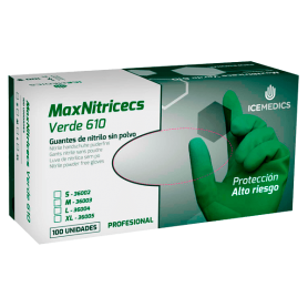 Guantes de Nitrilo sin polvo Verde Maxnitricecs 610 Icemedics 6,1 grs. (100 uds)