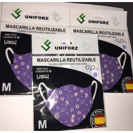 Mascarilla Reutilizable Uniforz UNE-0065 Fabricación Española Lila Talla M