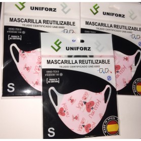 Mascarilla Reutilizable Uniforz UNE-0065 Fabricación Española Rosa Talla S