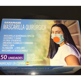 Mascarilla Quirúrgica Sanamask Adulto Tipo IIR Naranja Fabricada en España