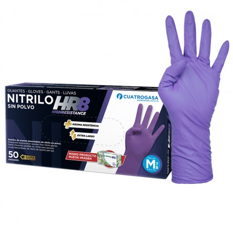 Guantes de Nitrilo Morados HR8 - Caja 50 Uds - Cuatrogasa